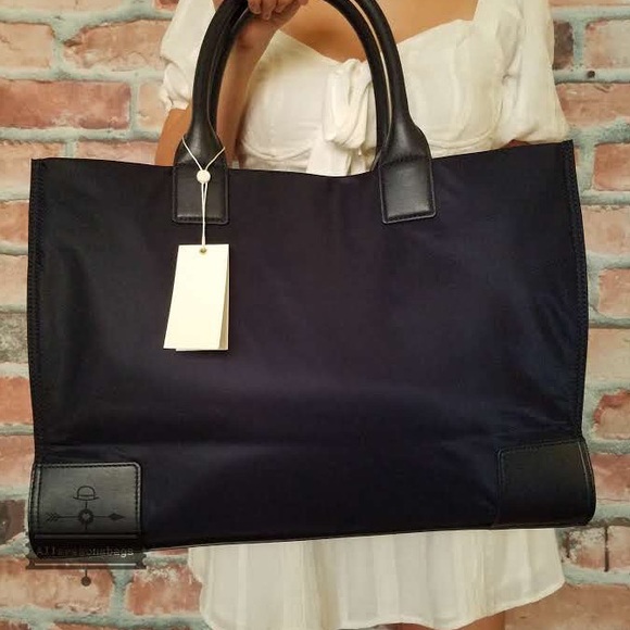 Tory Burch ella nylon tote blue navy shoulder NEW - Picture 2 of 7